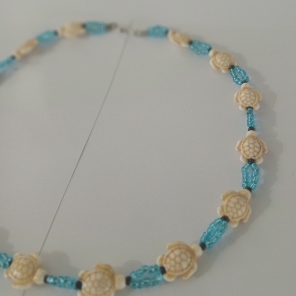 Turtle Bead Necklace with Blue Accents - Picture 3 of 4